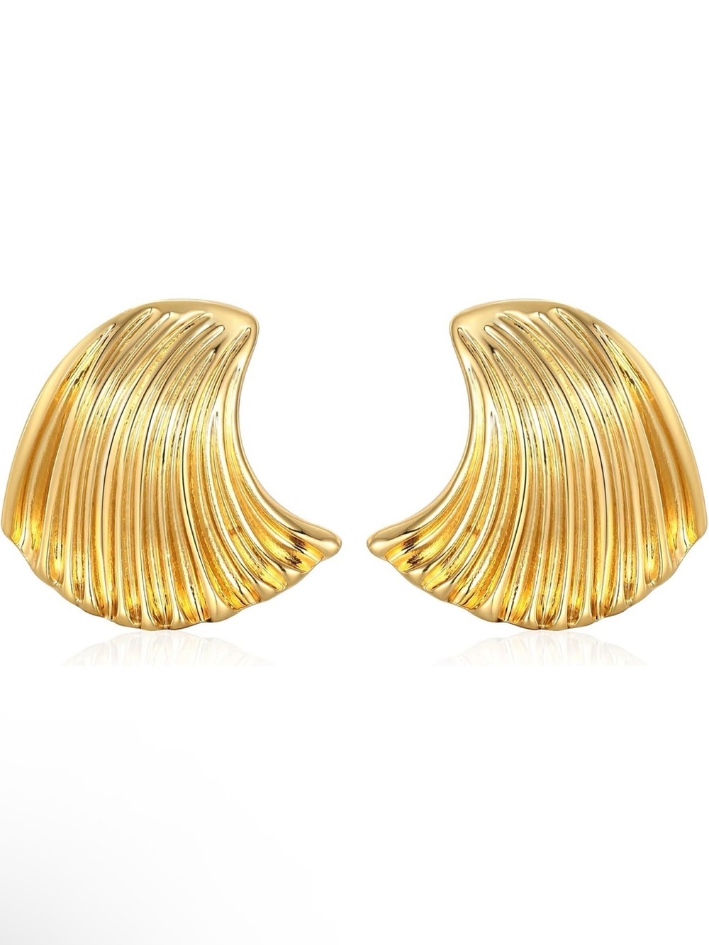 Gold Shell Fan Stud Earrings - Women Jewelry